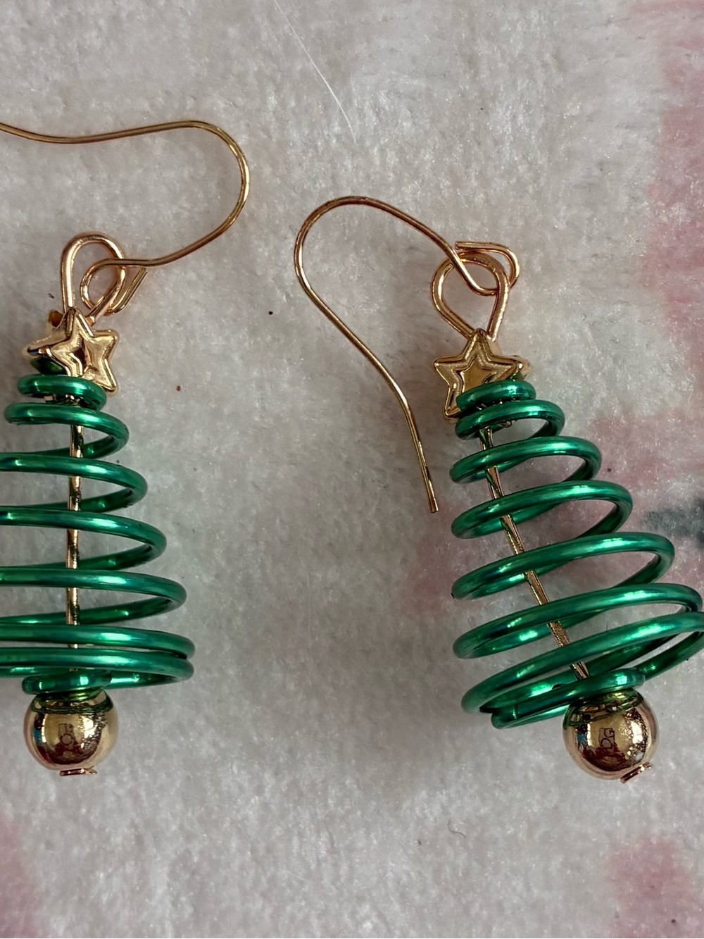 Gold-Accent Green Spiral Tree Drop Earrings